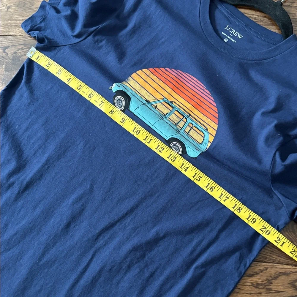 New NWT J.Crew graphic blue cotton tee size Medium Caravan Travel Road Trip